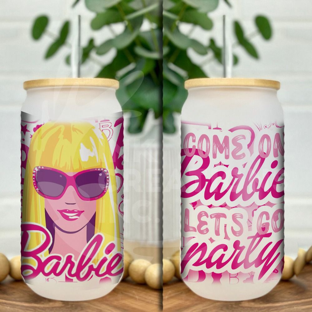 Barbie Glass Cups With Lids And Straws, Reusable